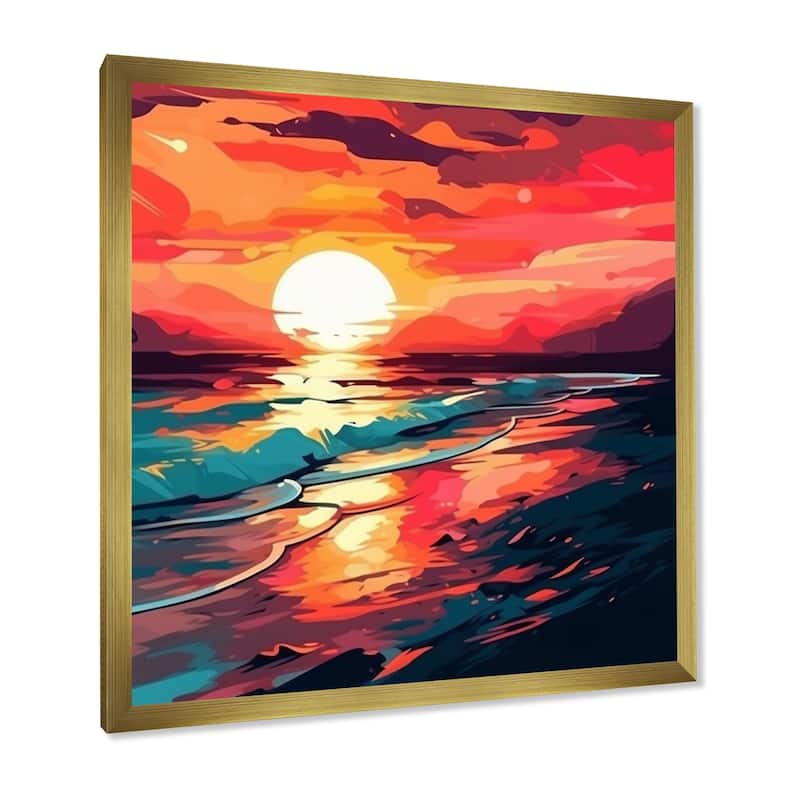 Designart "Sunset On The Beach Expressive Retro Colors I" Beach Framed